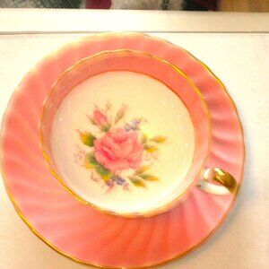 Aynsley pink cabbage rose and white oban vintage teacup set bone china England